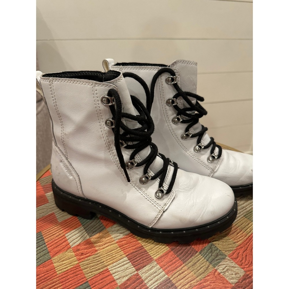 Sorel Lennox Lace White Leather Combat Boots NL3954-100 Womens 7.5
